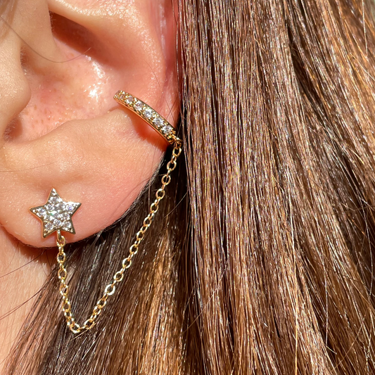 Ear cuff e orecchino con stella in 2 colori