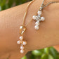 Collana con croce, piccole perle e strass