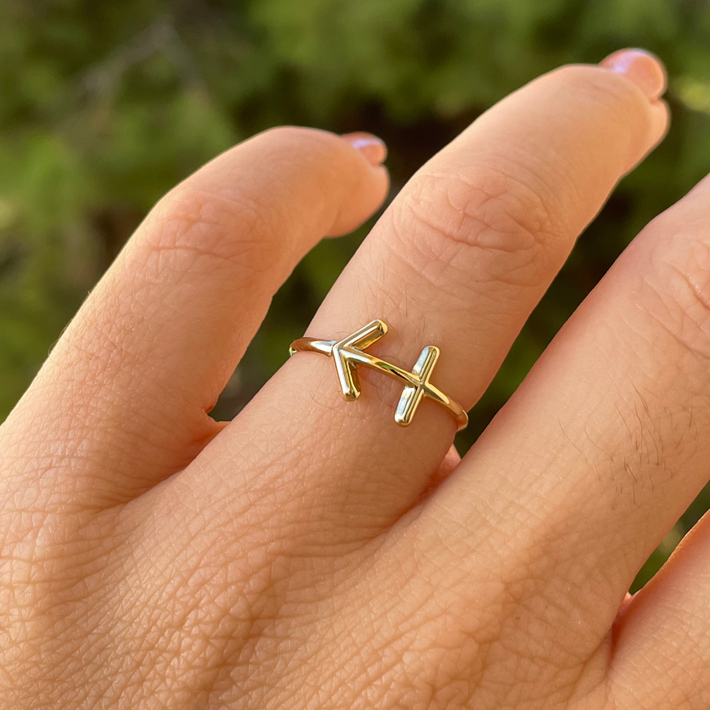 Anello con segno zodiacale in 2 colori