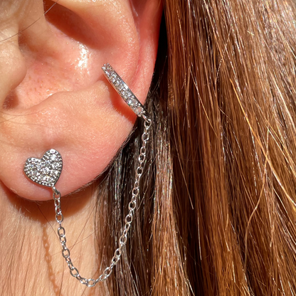 Ear cuff e orecchino con cuore in 2 colori