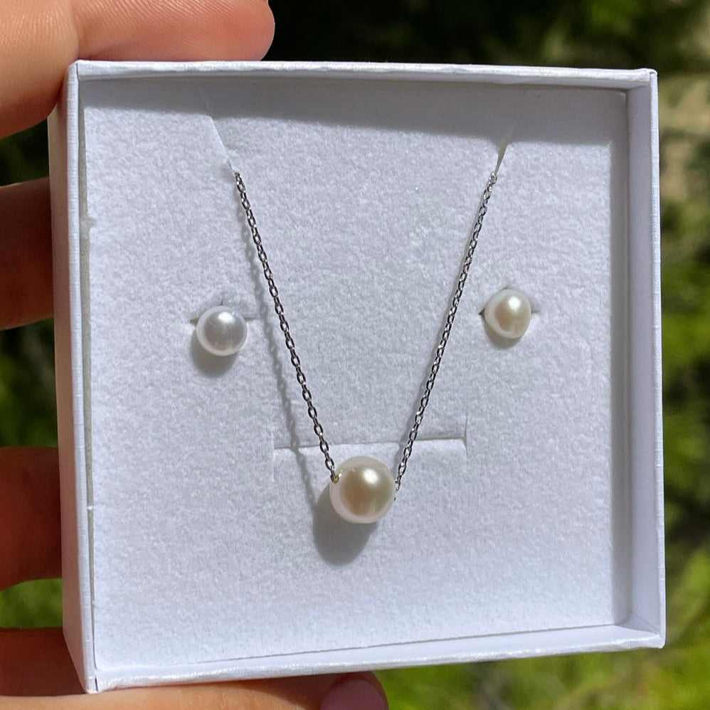 Set collana con perla e orecchini di perle in 2 colori