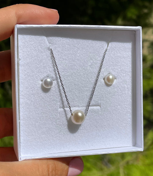 Set collana con perla+ orecchini di perle in 2 colori